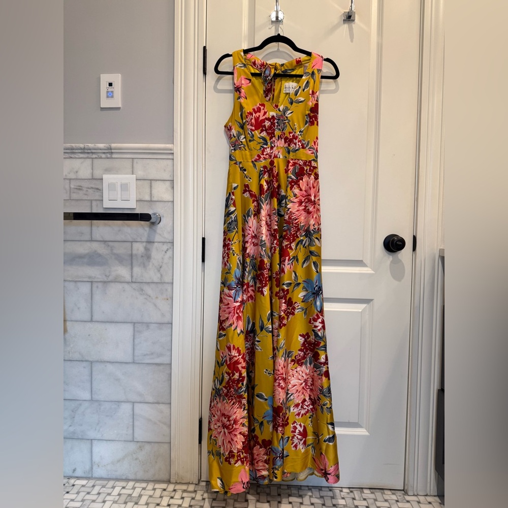 Nicole Miller Abbey Floral Maxi Dress - Yellow and Pink (Size 4)